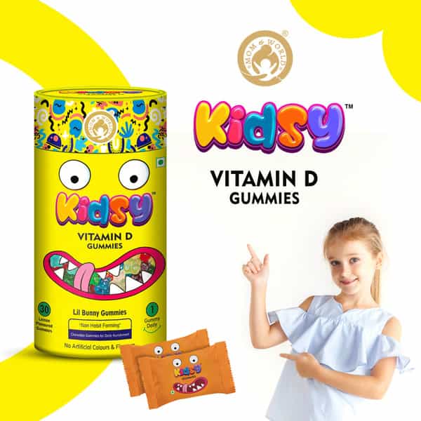 Mom & World Kidsy Vitamin D Gummies For Kids - 30 (Lemon Flavoured) Gummies (Pack Of 2)