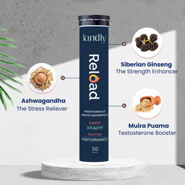 Kindly Health Ashwagandha Reload | Stamina Booster For Men | 30 Tablets | Pack Of 3
