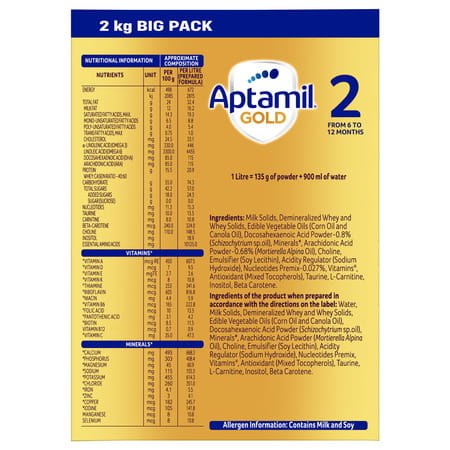 Aptamil Gold Infant Formula Milk Powder For Babies Stage 2 (6-12 Months) With Dha Box 2 Kg