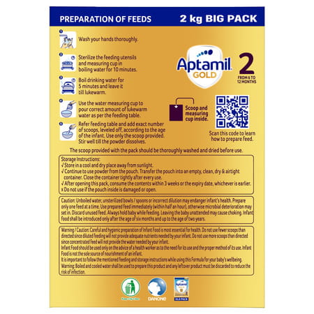 Aptamil Gold Infant Formula Milk Powder For Babies Stage 2 (6-12 Months) With Dha Box 2 Kg