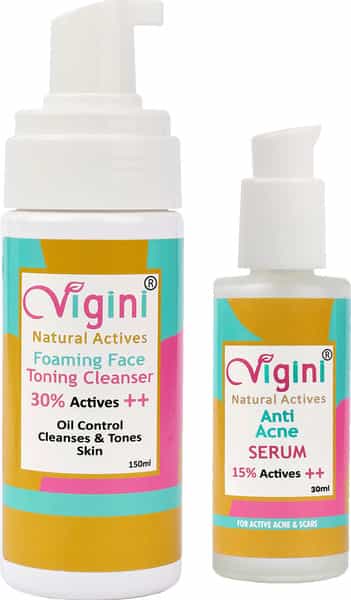Vigini Anti Acne Pimples Removal Face Serum Oily Skin & Foaming Toning Cleansing Wash (150Ml + 30Ml)