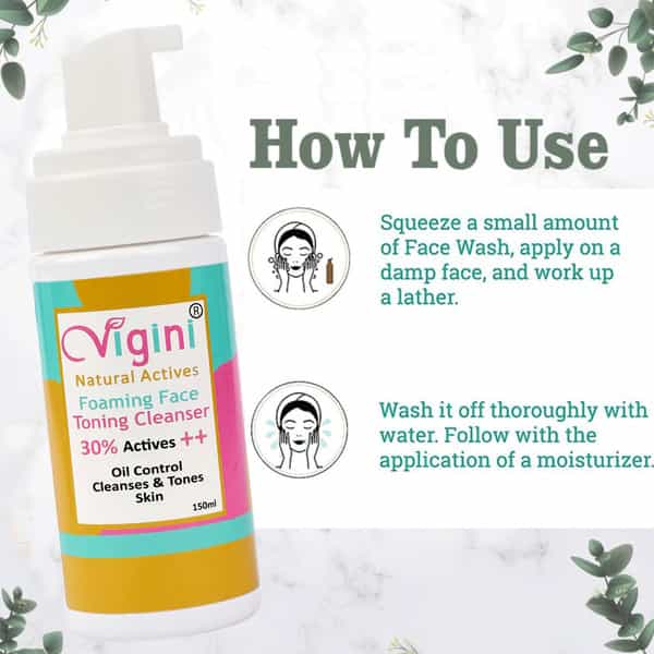 Vigini Anti Acne Pimples Removal Face Serum Oily Skin & Foaming Toning Cleansing Wash (150Ml + 30Ml)
