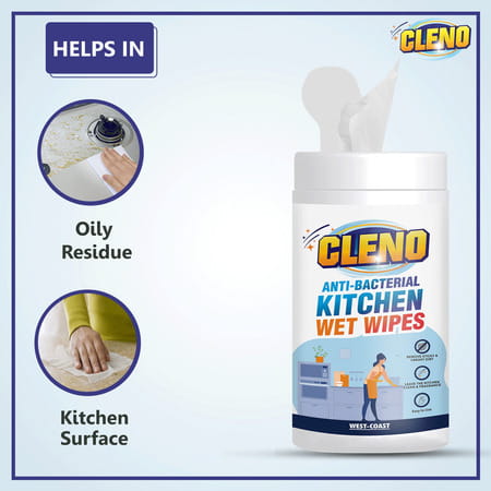 Cleno Kitchen Wet Wipes - 50 Wipes (Pack Of 2 ) (Ready To Use)
