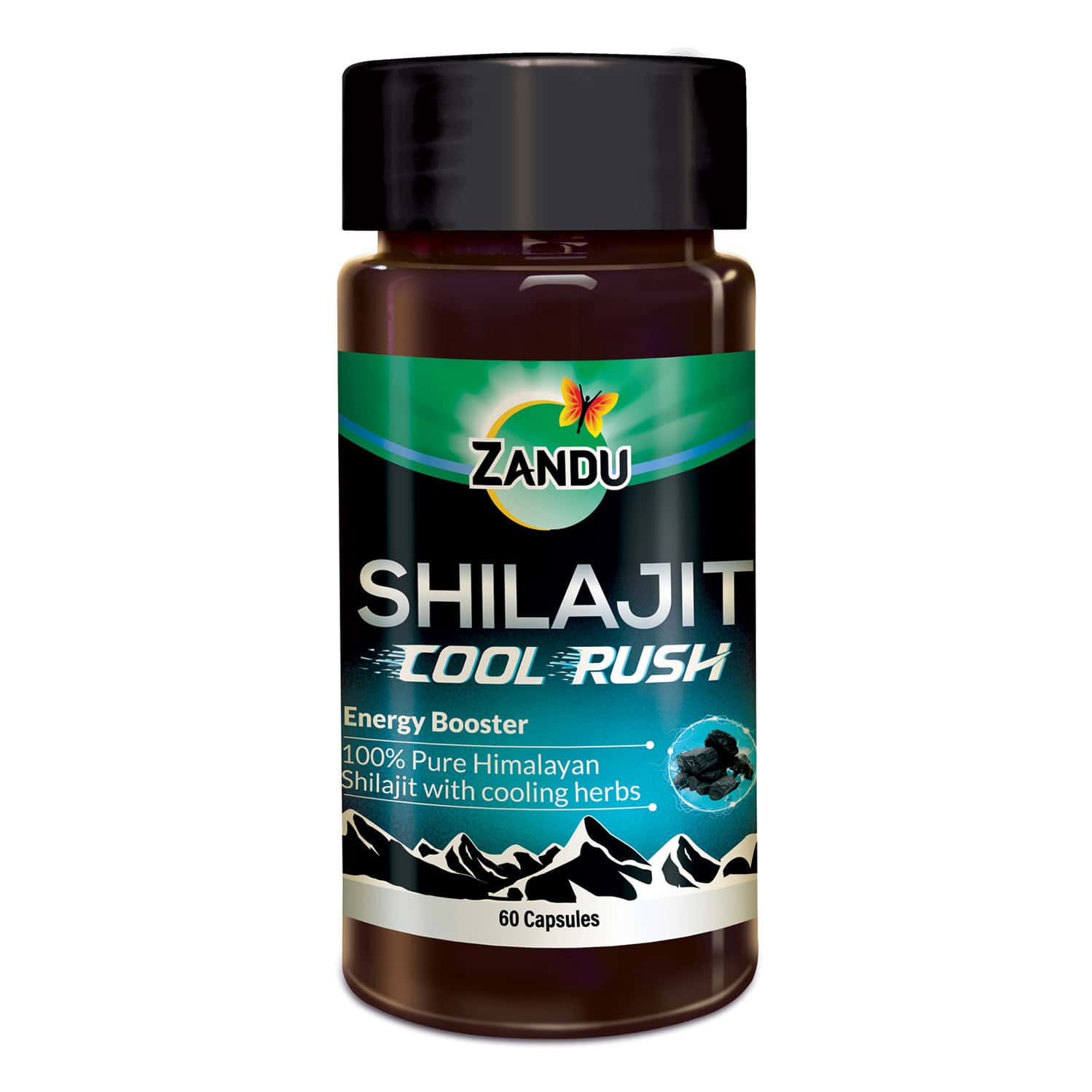 Zandu | Shilajit Cool Rush | 100% Pure Himalayan Shilajit With Cooling Herbs | 60 Capsules