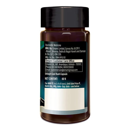 Zandu | Shilajit Cool Rush | 100% Pure Himalayan Shilajit With Cooling Herbs | 60 Capsules