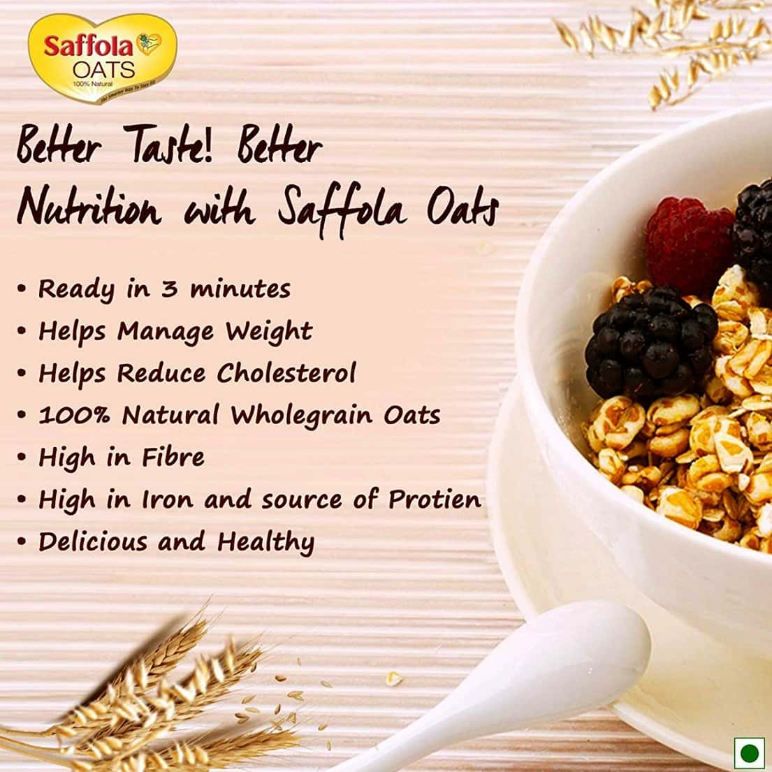 Buy SAFFOLA OATS, ROLLED OATS, 100 NATURAL, HIGH PROTEIN & FIBRE,1KG