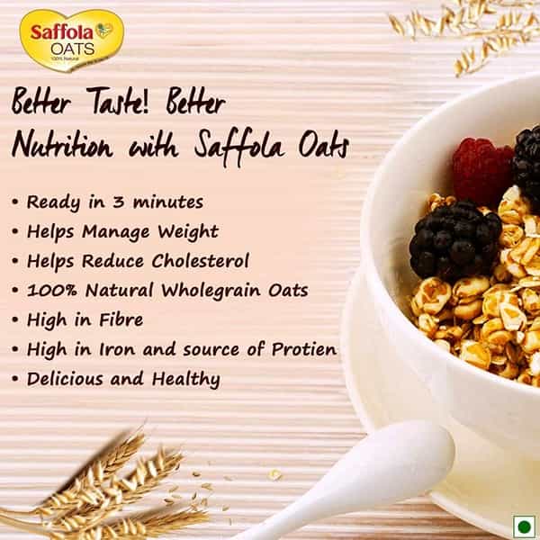 Saffola Oats Rolled Oats 100% Natural High Protein & Fibre 1Kg With 400G Free