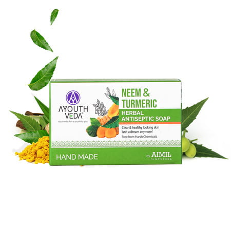 Ayouthveda Neem And Turmeric Herbal Anti-Septic Soap To Reduce Acne For Clear & Healthy Skin 100 Gm