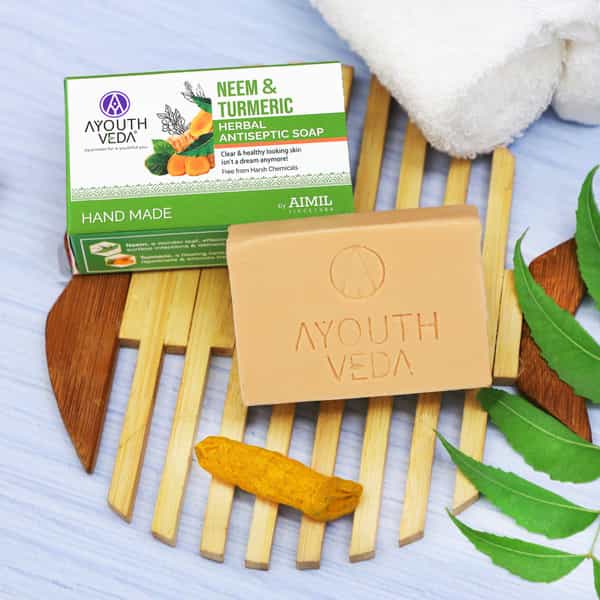 Ayouthveda Neem And Turmeric Herbal Anti-Septic Soap To Reduce Acne For Clear & Healthy Skin 100 Gm