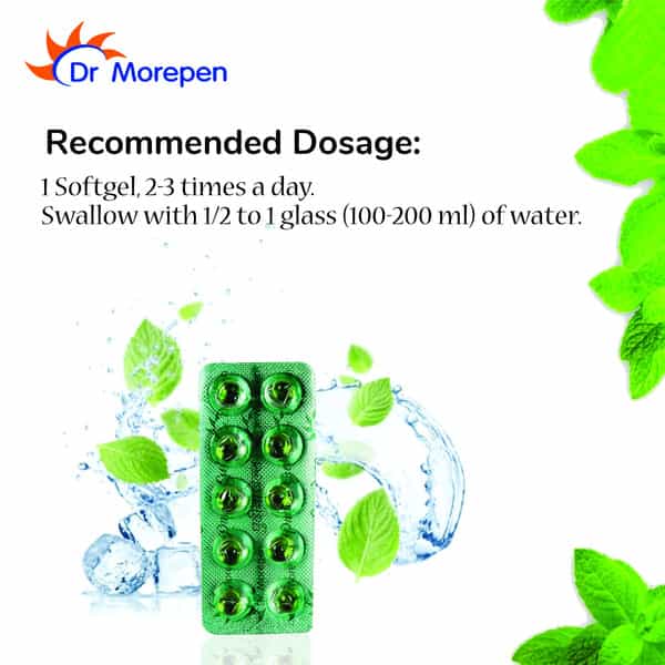 Dr. Morepen Pudina Gels For Acidity | Indigestion And Gas Relief - Pack Of 10 (100 Softgels)