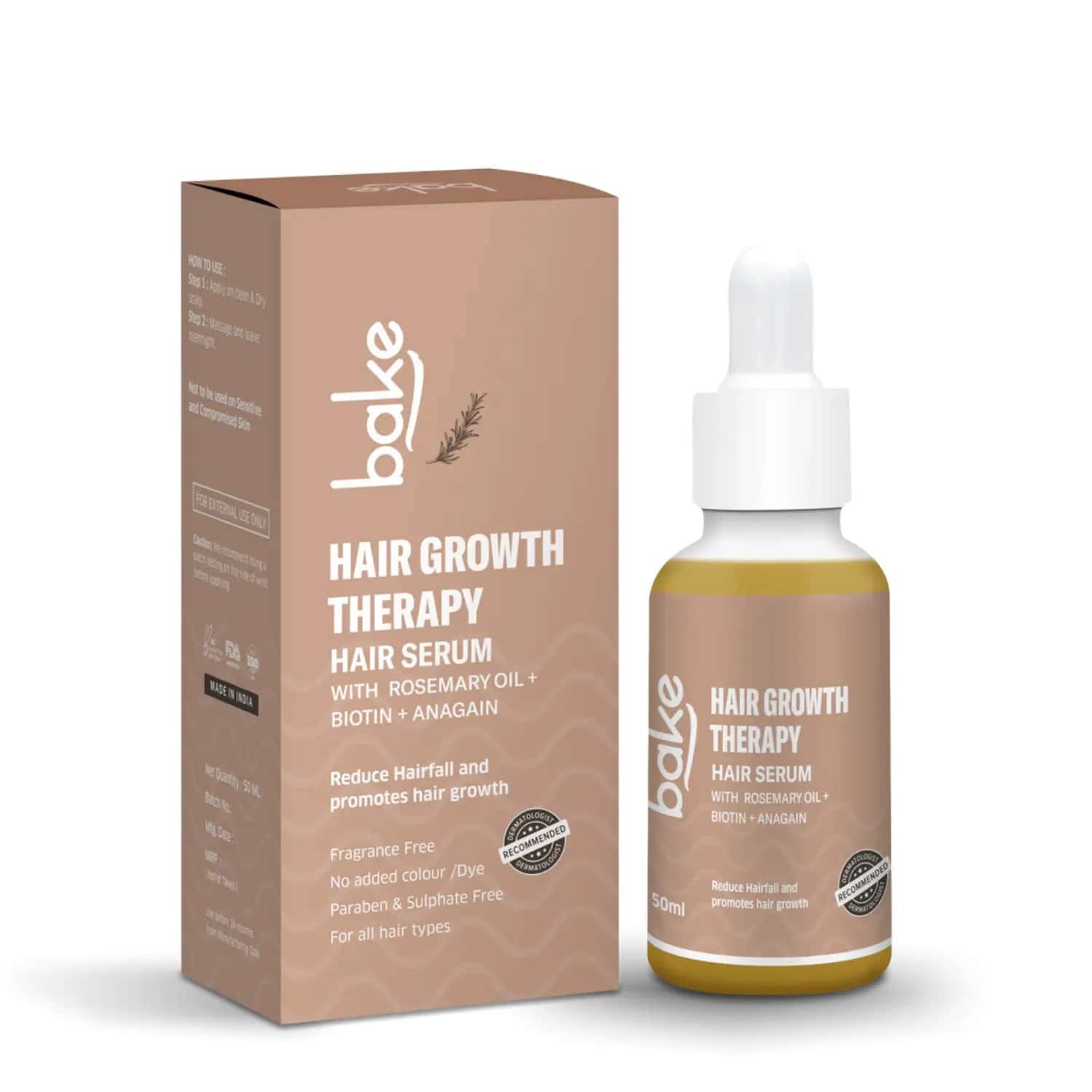 Bake Hair Growth Therapy Serum With Rosemary Oil | Biotin & Anagain - 50ml