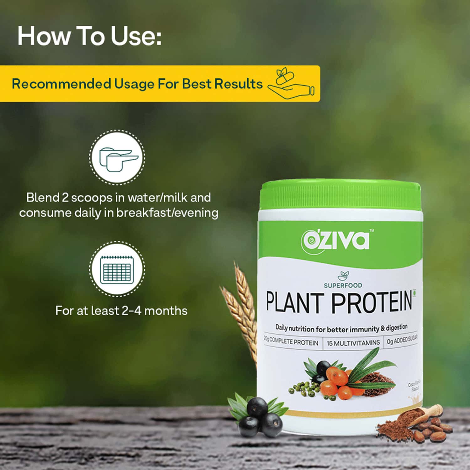 Buy OZIVA SUPERFOOD PLANT PROTEIN COCO VANILLA 500G BETTER ENERGY