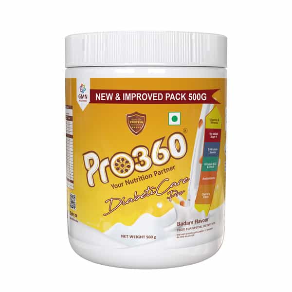 Pro360 Diabetic Nutritional Supplement Powder For Diabetes Care - Real Badam Flavour - 500Gm