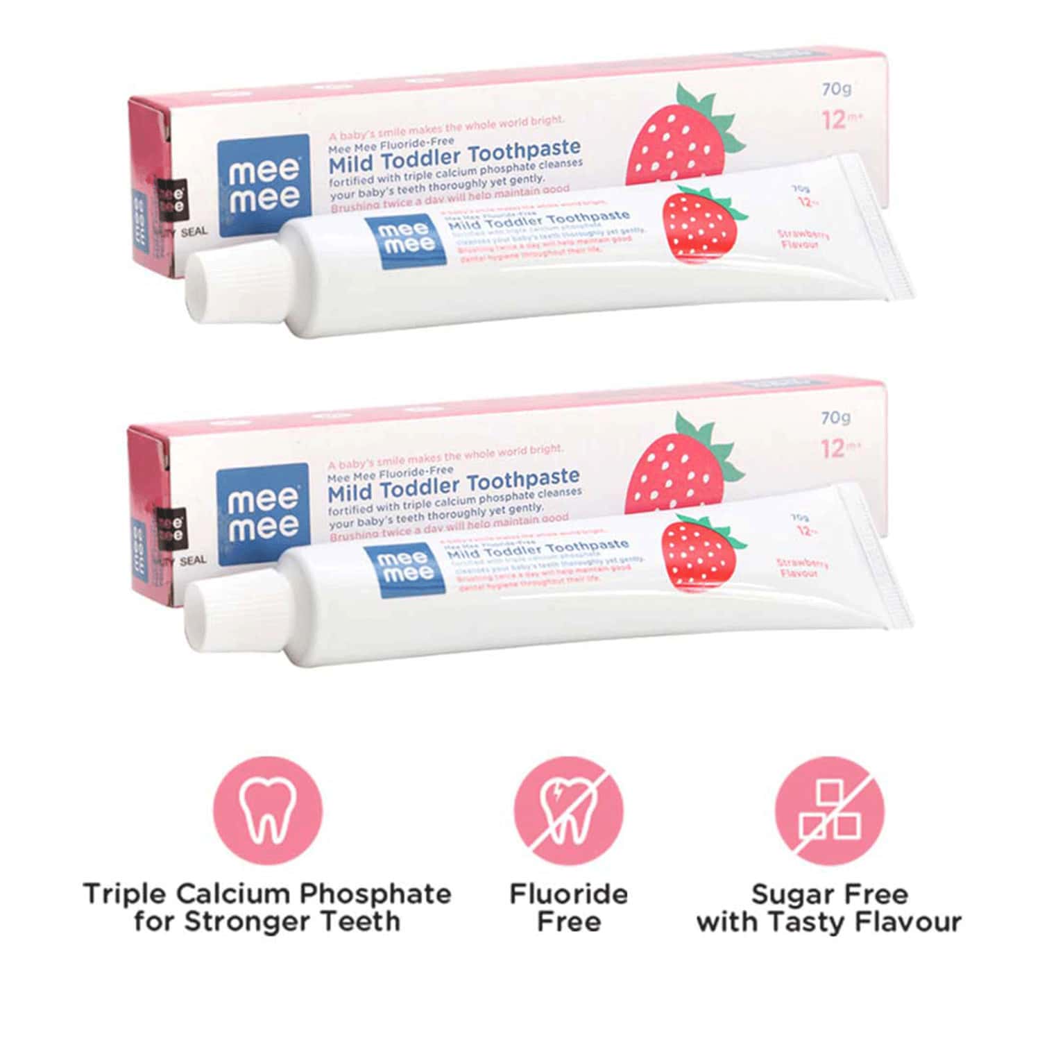Mee Mee Fluoride-Free Strawberry Flavor Toothpaste 70g Each (Pack Of 2)