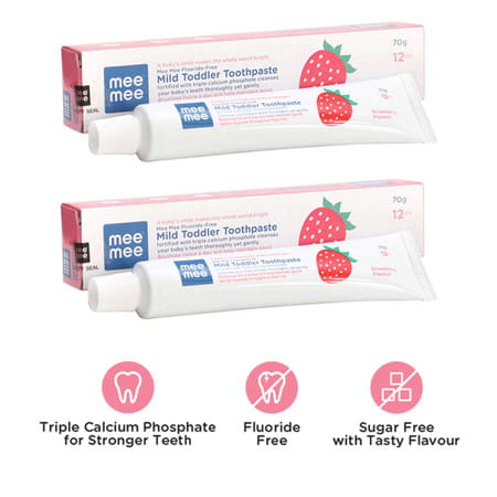 Mee Mee Fluoride-Free Strawberry Flavor Toothpaste 70g Each (Pack Of 2)