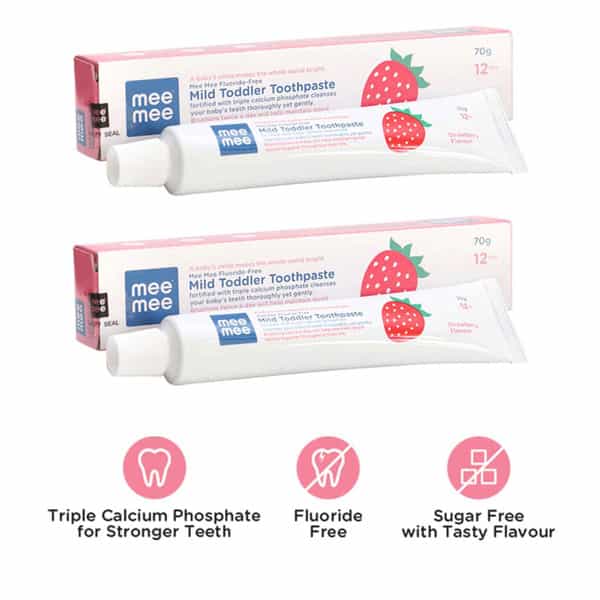 Mee Mee Fluoride-Free Strawberry Flavor Toothpaste 70G Each (Pack Of 2)
