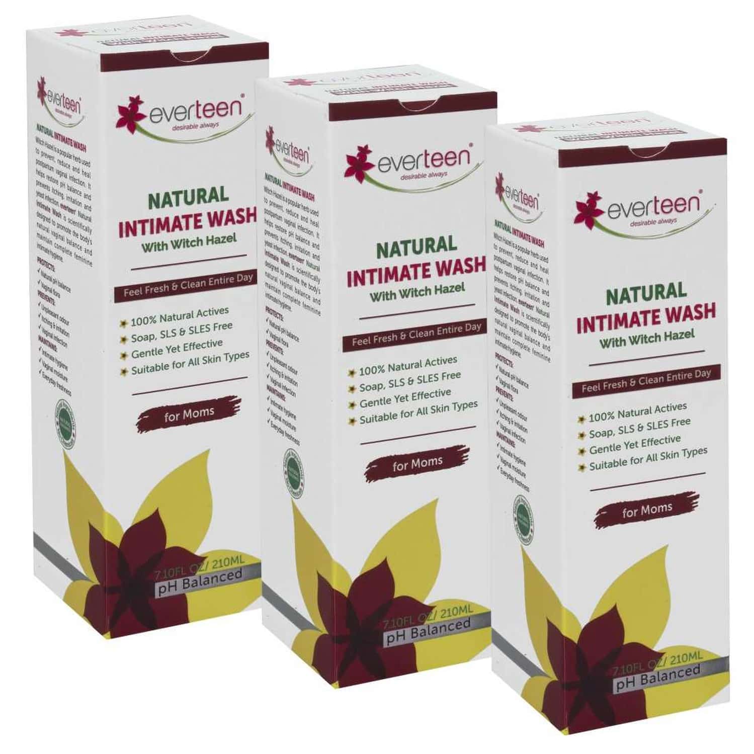 Everteen Witch Hazel Natural Intimate Wash For Intimate Hygiene In Moms 3 Packs (210ml Each)
