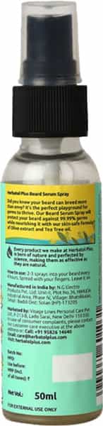Herbatol Plus Beard Serum Spray For 99.99% Germ Protection | Enriched With Tea Tree & Olive Oil 50Ml