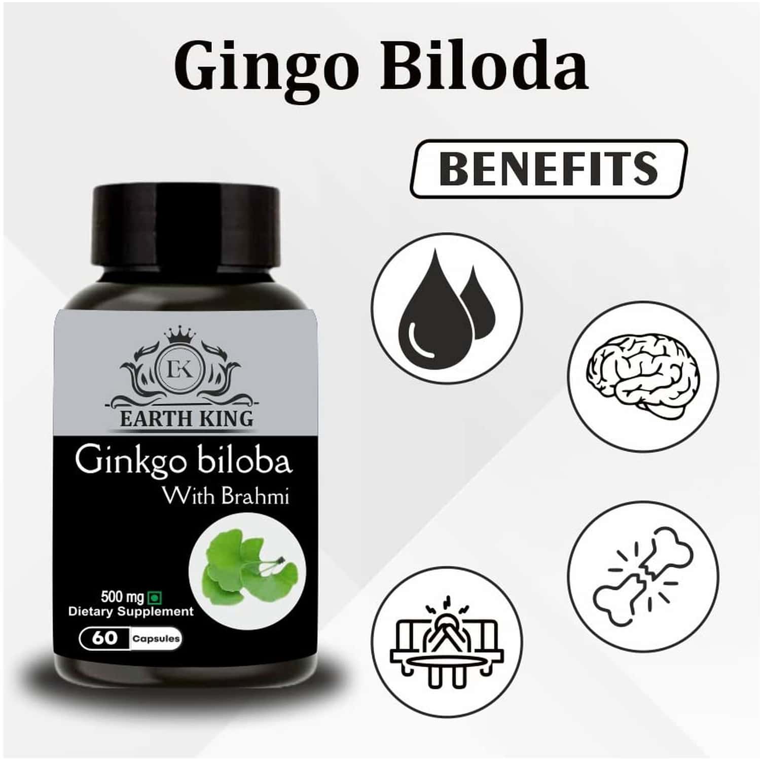 Buy EARTH KING GINKGO BILOBA CAPSULE WITH BRAMHI EXTRACT 500 MG 60