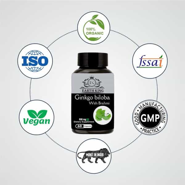 Earth King Ginkgo Biloba Capsule With Bramhi Extract - 500 Mg 60 Capsules (Pack Of 2)