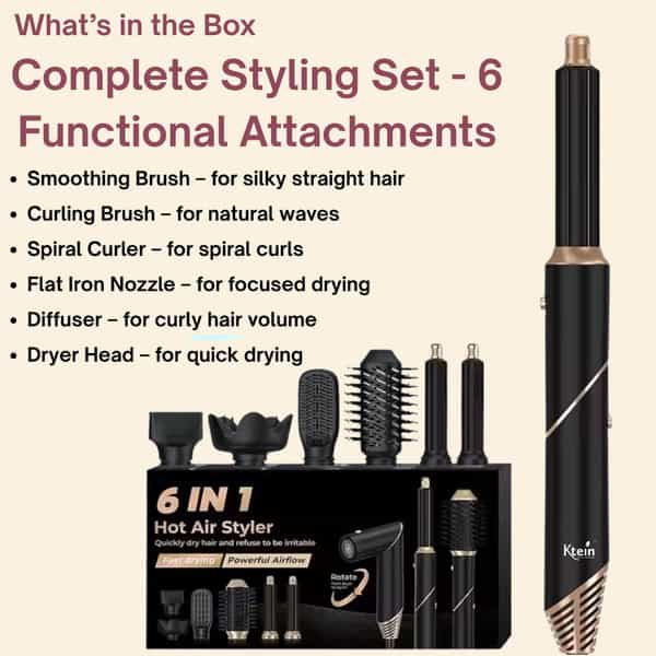 Ktein 6-In-1 Hot Air Hair Styler For Women| 1000W | Curler | Straigthner | Volumizr - 1 Unit