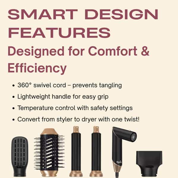 Ktein 6-In-1 Hot Air Hair Styler For Women| 1000W | Curler | Straigthner | Volumizr - 1 Unit