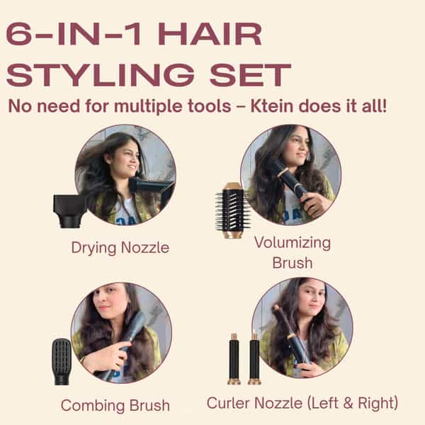 Ktein 6-In-1 Hot Air Hair Styler For Women| 1000W | Curler | Straigthner | Volumizr - 1 Unit