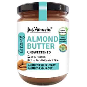 Jus Amazin Creamy Almond Butter - Unsweetened (500g) | 25% Protein | Clean Nutrition