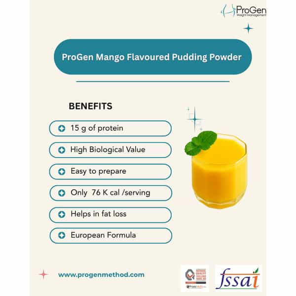 Progen Mango Pudding | 15 G Of High Biological Value Protein Per Meal | Pack Of 7 105 Gm