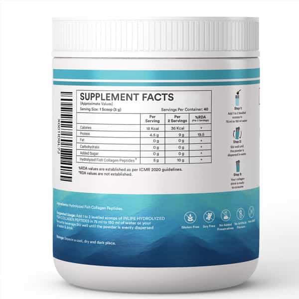 Inlife Japanese Marine Fish Collagen | Skin & Bone Health For Men & Women (Unflavoured | 200G)