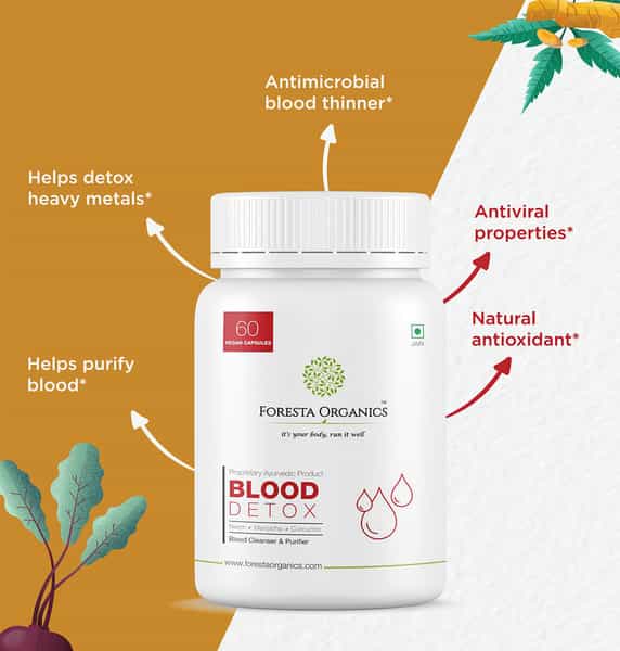 Foresta Organics Blood Detox With Curcumin (Turmeric Extract) Neem Manjistha & Beetroot-60 Capsules