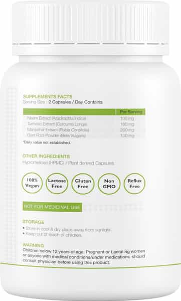 Foresta Organics Blood Detox With Curcumin (Turmeric Extract) Neem Manjistha & Beetroot-60 Capsules