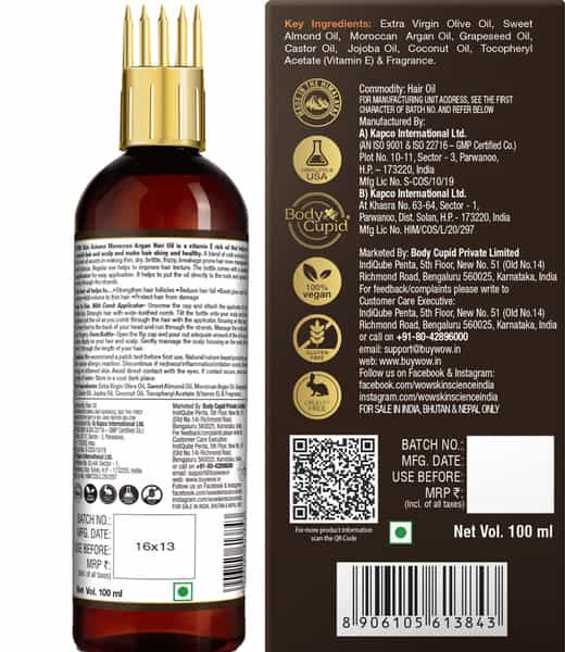 Wow Skin Science Moroccan Argan Hair Oil With Comb - 100 Ml