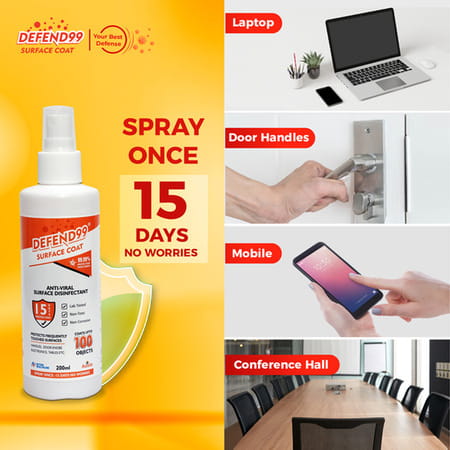 Defend99 Surface Coat - 15 Days Surface Antimicrobial Coating Sanitizer Spray Bottle. - Pack Of 2
