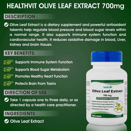 Healthvit Olive Leaf Extract (20% Powerful Oleuropein) 700 Mg - 60 Capsules