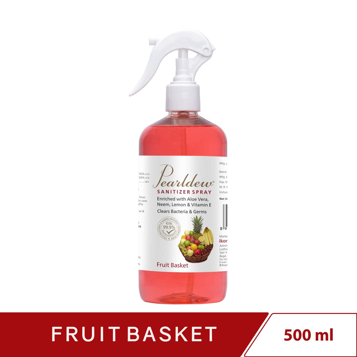 Pearldew Sanitizer Spray (fruit Basket) 500 Ml | Aloe & Neem | Paraben Free (pack Of 1)