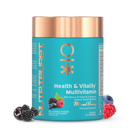 Nutriburst Health & Vitality Gummies With Multivitamins & Biotin (30 Gummies)(Mixed Berry Flavor)