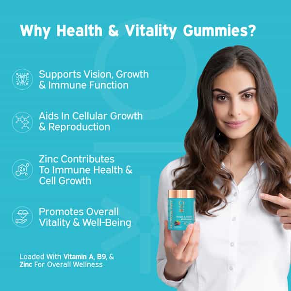 Nutriburst Health & Vitality Gummies With Multivitamins & Biotin (30 Gummies)(Mixed Berry Flavor)