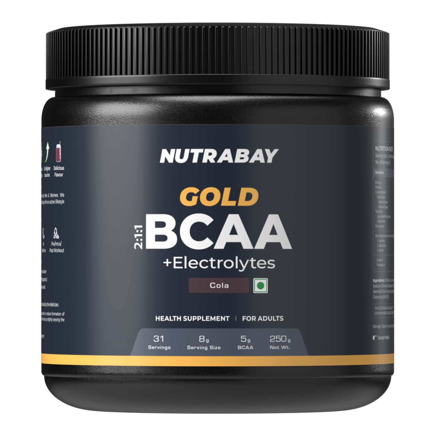 Nutrabay Gold Bcaa 2:1:1 With Electrolytes|5g Bcaa | Pre/post Workout Energy Drink|250g | Cola