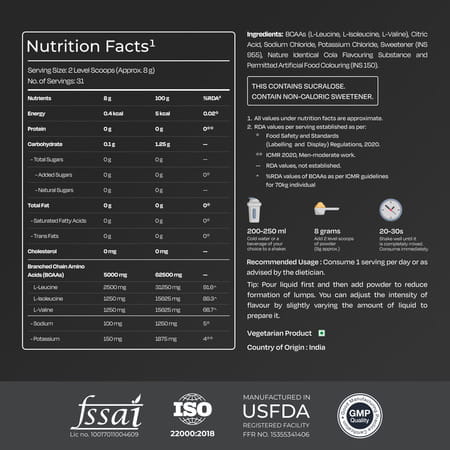 Nutrabay Gold Bcaa 2:1:1 With Electrolytes|5G Bcaa | Pre/Post Workout Energy Drink|250G | Cola