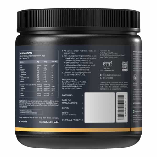 Nutrabay Gold Bcaa 2:1:1 With Electrolytes|5G Bcaa | Pre/Post Workout Energy Drink|250G | Cola