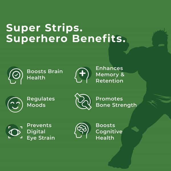 Wellbeing Nutrition Marvel Hulk Melts - Kids Algae Omega-3 Strawberry Mint (30 Strips)