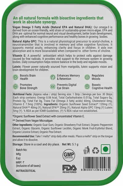 Wellbeing Nutrition Marvel Hulk Melts - Kids Algae Omega-3 Strawberry Mint (30 Strips)