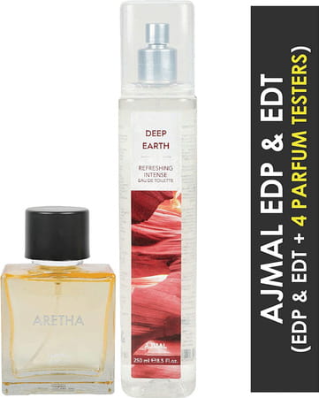 Ajmal Aretha Edp For Women 100ml & Deep Earth Edt For Men & Women 250ml Combo Pack 2 (Total 350ml)
