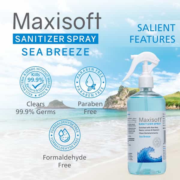 Maxisoft Sea Breeze Sanitizer Spray | Aloe Vera Neem & Vitamin E (500 Ml Pack Of 2)