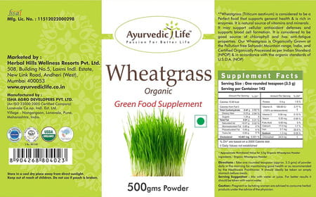 Ayurvedic Life Wheatgrass 500gms Powder (Pack Of 4)