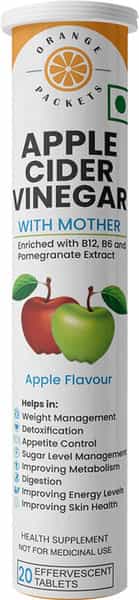 Orange Packets Apple Cider Vinegar - B12 B6 & Pomegranate Extract - 20 Effervescent Tablets -Apple