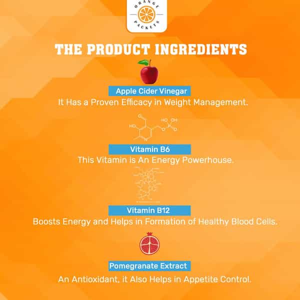 Orange Packets Apple Cider Vinegar - B12 B6 & Pomegranate Extract - 20 Effervescent Tablets -Apple