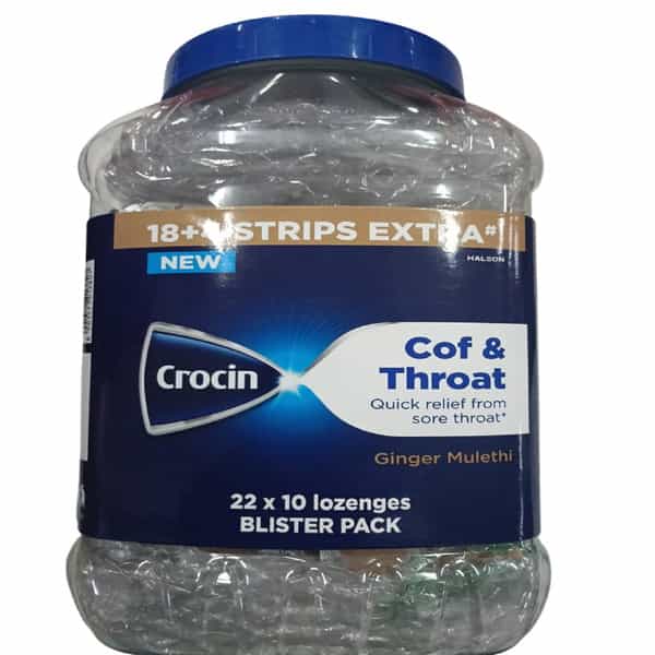New Crocin Cof & Throat | Ginger Mulethi | Jar | 220 Lozenges