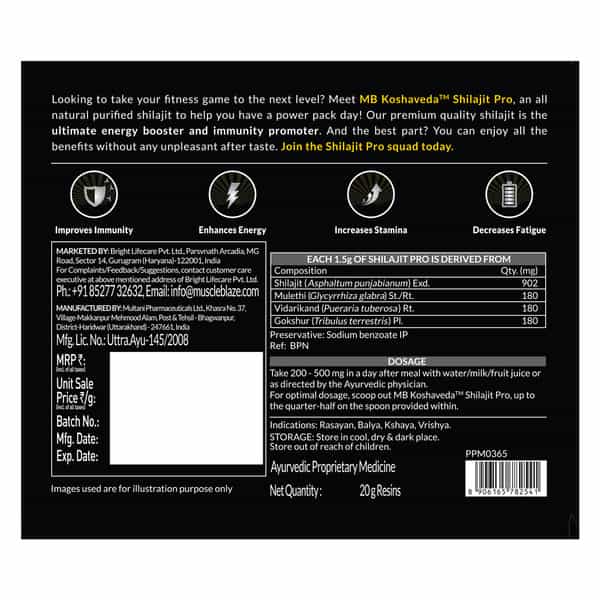 Koshaveda By Muscleblaze Shilajit Resin Pro | For Strength | Stamina & Endurance | 20 G